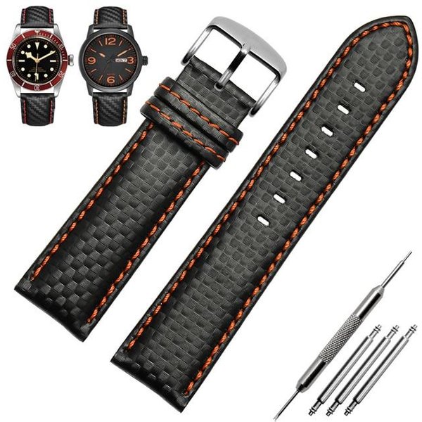 Bransoletka Z Prawdziwej SkóRy Pasek Do Zegarka Z WłóKna WęGlowego 18 Mm 20 Mm Czerwony PomarańCzowy Szwy Pasek Do Zegarka 21 Mm 22 Mm 23 Mm 24 Mm Pasek Do Zegarka 20Mm-image