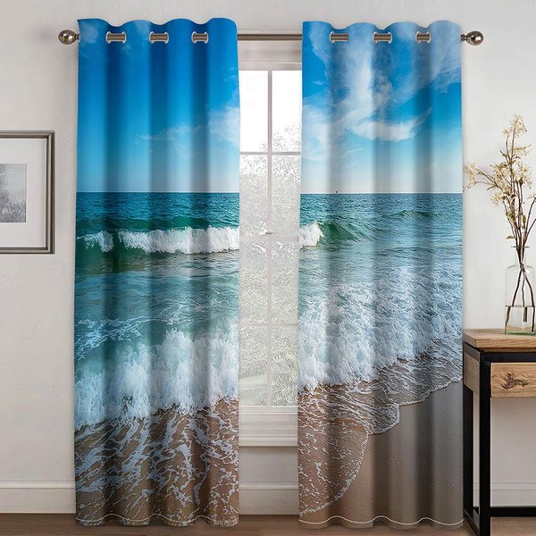 Atardecer En La Playa Paisaje De Atardecer Cortinas Parasol ImpresióN Digital 3D Cortinas De PoliéSter 2 Paneles DecoracióN Para Sala De Estar Dormitorio Cortinas 100W130H(Cm)40X51In&Grommet Top-image