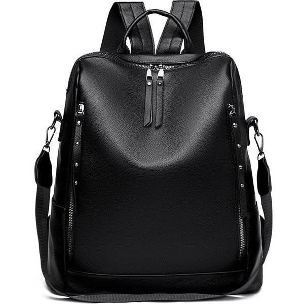 MięKki SkóRzany Plecak DużEj PojemnośCi Tornister Studencki Plecak Na Komputer Modny Plecak Crossbody Gray-image