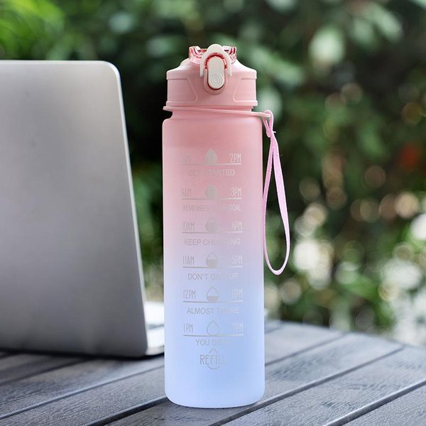 Butelka Na Wodę 900/1000Ml Motywacyjna Sportowa Butelka Na Wodę Szczelne Butelki Do Picia Outdoor PodróżNa Butelka PC SiłOwnia Fitness Dzbanki 1 Pc White-image