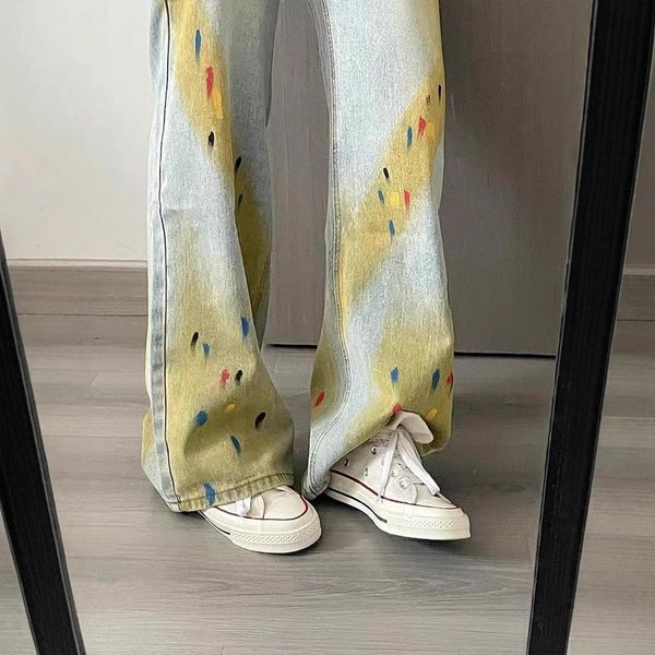 Jeans De DiseñO Graffiti Para Mujer OtoñO E Invierno Nuevos Sueltos Rectos De Pierna Ancha Casuales Hasta El Suelo 2XL Gray-image