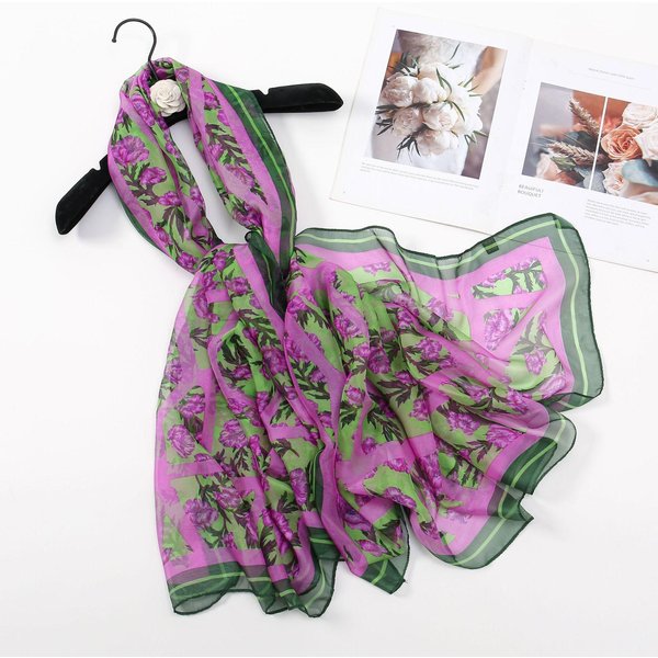 Jedwabna Satynowa Chusta Damska Moda PlażOwa Pashima Bufanda Kwiatowa Damski Szal Chusty Bandana Damskie Szaliki DużY Foulard Echarpe 135X190Cm Red-image