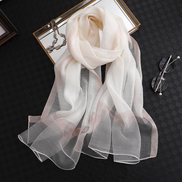 Marka Luksusowa Damski Jedwabny Szalik Cienki Letni Damski Szal PlażOwy Chusty MuzułMańSka Moda Foulard Damski HidżAb Chusta Na GłOwę White-image