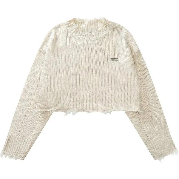 PrzycięTe Swetry Z Dzianiny Damskie Z DłUgim RęKawem O-Neck KróTkie Swetry DziewczęCe Jednokolorowe Casual Nieregularne Swetry Streetwear XL Czarny-image