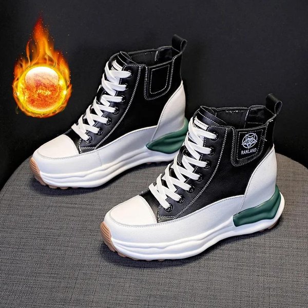 Zapatos De Mujer De Cuero Genuino De 7Cm Zapatillas De Plataforma Primavera OtoñO CáLido Piel Bota De Invierno Mujer Botas De Combate Botines EnvíO Gratis 37 Black-image