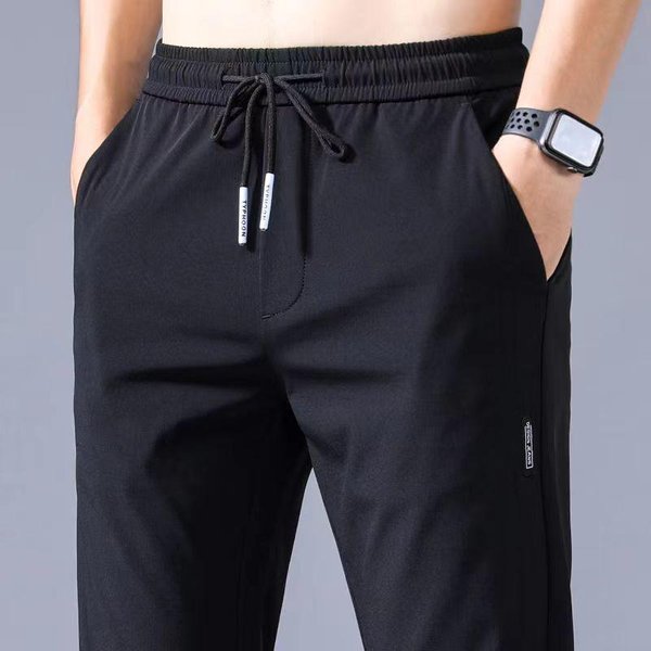 Pantalones Casuales De Seda Helada De Secado RáPido Para Hombre – Transpirables, Corte Ajustado, Pierna Recta 2XL Negro-image