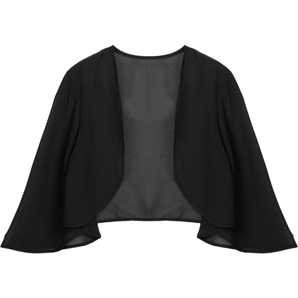 Chaqueta Bolero De Gasa Para Mujer, Frente Abierto, Manga 3/4, CáRdigan Recortado Para Fiesta De Boda M Negro-image