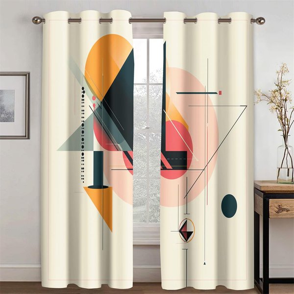Nowoczesny Styl Minimalistyczny Geometryczny WzóR Linii KoloróW ZasłOny PokóJ DziecięCy Salon Sypialnia Kuchnia Balkon WystróJ 2 Panele 50W160H(Cm)X2Pcs&Hook-image