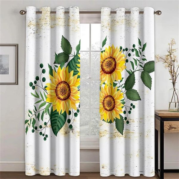 Cortinas Vintage Estilo Pastoral Girasol Amarillo 2 Paneles Para Sala De Estar Dormitorio Cocina BalcóN Cortinas Decorativas 66W165H(Cm)X2&Grommet Top-image