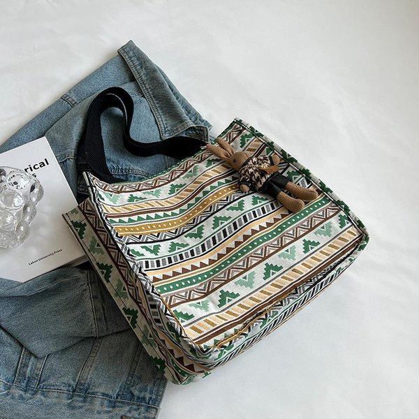Bolso De Lona De Gran Capacidad Estilo ÉTnico Para Mujeres Nuevo Estilo Estudiantes Universitarios Para Clase Bolso Para Desplazamientos Bolso Tote De Hombro De Mano Gray-image