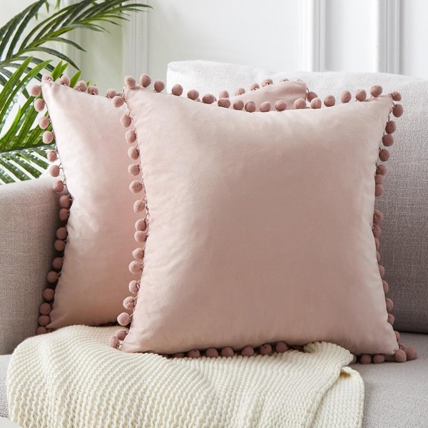 Funda De Almohada Decorativa De Terciopelo Liso Verde, Azul, Gris Y Rosa, Funda De CojíN De Terciopelo Suave Con PompóN, Funda De Almohada Para Sofá De 30 X 50 Cm 1 PCS 450-450Mm-image