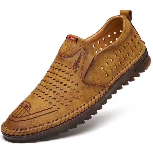 Zapatos De Cuero Para Hombre Zapatos Casuales Slip On Cuero Suave Suela Blanda Zapatos Transpirables Zapatos De Cuero Suave Con Textura A La Moda 44 Brown-image