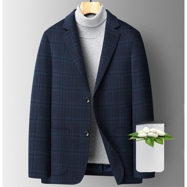 Garnitur MęSki Jesienno-Zimowy Nowy Casualowy WełNiany W Kratę Garnitur MęSki Kaszmirowa Marynarka 4XL Black-image