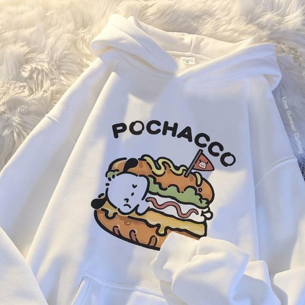 DziewczęCa Bluza Z Kapturem Bluza Pochacco Urocza Bluza Ubrania Kawaii DziewczęCa Bluza Wiosna Jesień Bluza DziecięCe Topy 140 White-image