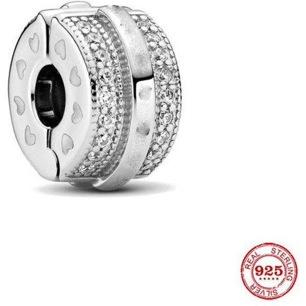 Clip De Plata De Ley 925 Con Circonita CúBica, Forma De CorazóN, Estrella, Clip, Cuentas, TapóN, Apto Para Pulseras De Estilo Moderno, JoyeríA De Plata 925 White-image