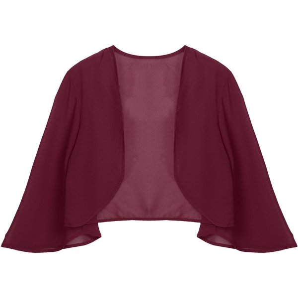 Chaqueta De Gasa De Manga 3/4 Para Mujer, Chaqueta Bolero, Para Boda, Fiesta, Vestido De Novia, Chales 3XL BorgoñA-image