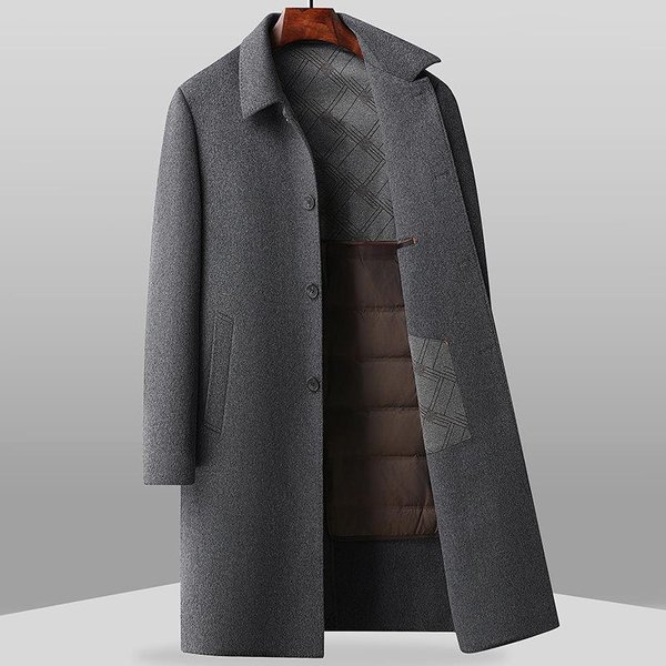 Abrigo De Lana De Doble Cara Para Hombre Para OtoñO E Invierno, Grueso, Con Forro Desmontable De PlumóN, Largo, Con Solapa 4XL Gris-image