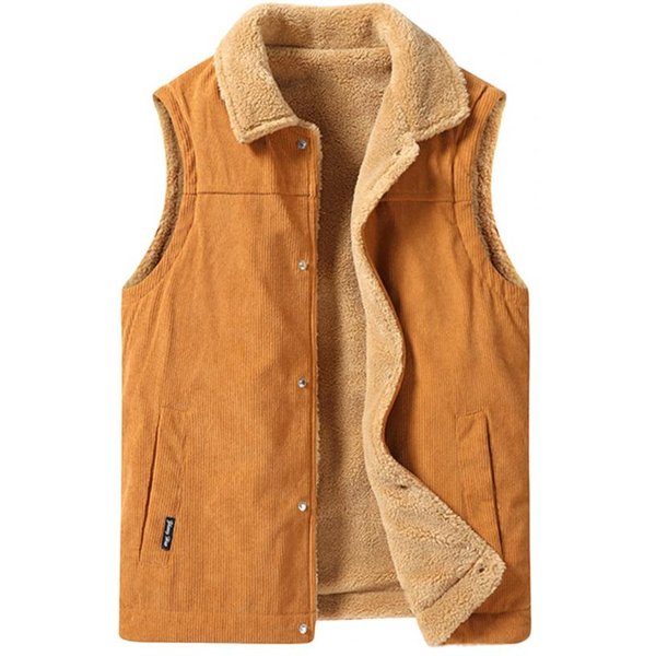 Chaleco De Invierno Para Hombre, Forro De Terciopelo, Chaleco De Pana, Abrigo Con Solapa, Sin Mangas, De Un Solo Pecho, Chaleco Grueso Con Bolsillos XL Brown-image