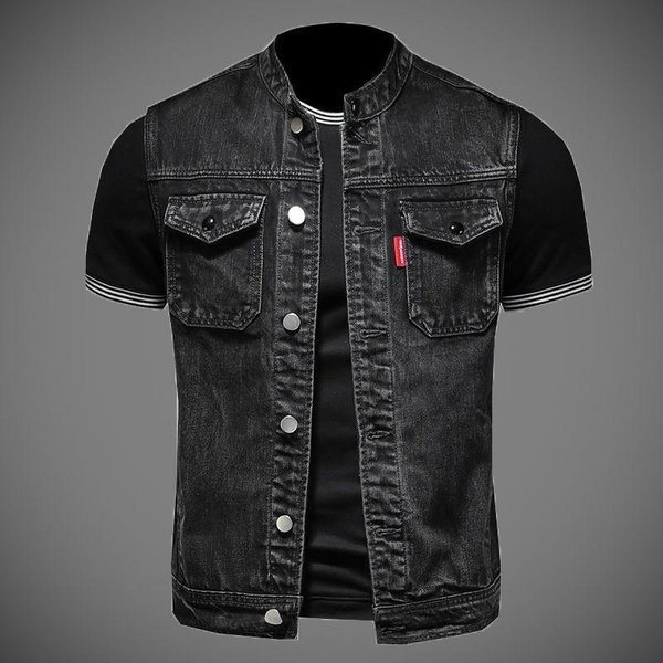 EstacióN Europea Chaleco De Mezclilla Para Motociclista Chaqueta De Mezclilla Sin Mangas Para Hombre Tendencia De Moda Chaqueta Para Hombre Chaqueta Ajustada 3XL-image