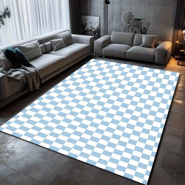Czarno-BiałY Dywan W Kratę Do Salonu, Sypialni, 6X9 MięKki, Zmywalny Dywanik Obszarowy Z AntypośLizgiem, Odporny Na Plamy, Z Niskim WłOsiem 60X90Cm-image