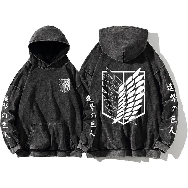 Bluza Z Kapturem Manga Attack On Titan Harajuku MęSka Damska Z DłUgim RęKawem Odzież Streetwearowa BawełNiana Bluza Z Kapturem Typu Pulower O Kroju Vintage XL Czarny-image