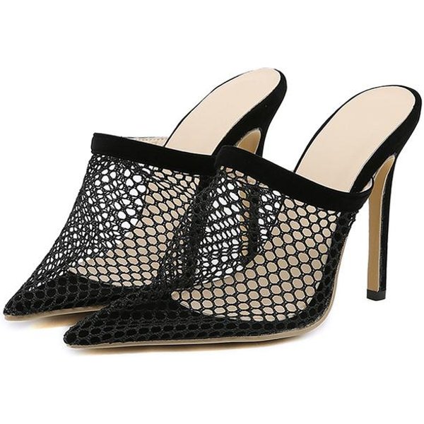 Liyke Talla 35 -42 Sexy Malla Transpirable Zapatos De SalóN Para Mujer Zapatilla Verano Puntera Puntiaguda Mules Tacones Altos Stiletto Sandalia Zapatos Femeninos Negro 41 Black-image