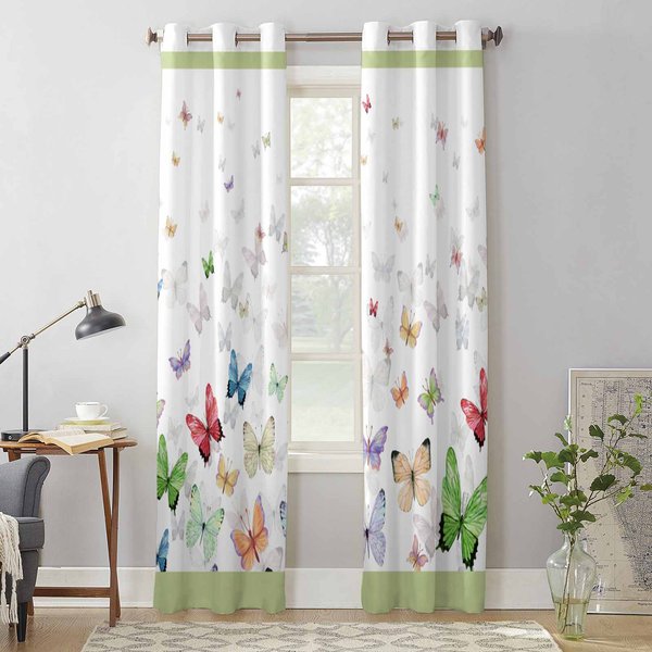 Cortinas De Ventana De Animales Acuarela Mariposa Para Sala De Estar Dormitorio De Lujo Cortinas Persianas De Cocina Cortinas 135W X 60H(Cm) X1 White-image