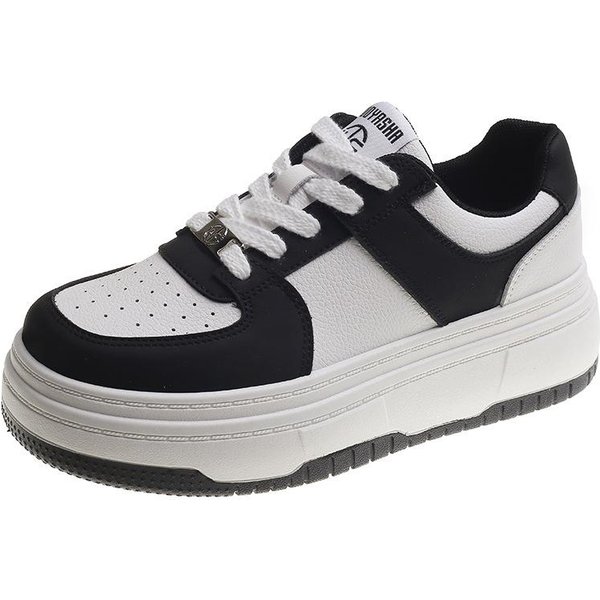 Zapatos Blancos De Suela Gruesa Para Mujer Primavera Nuevos Casuales Combinan Con Todo Zapatos Deportivos Para Estudiantes 40 Negro-image