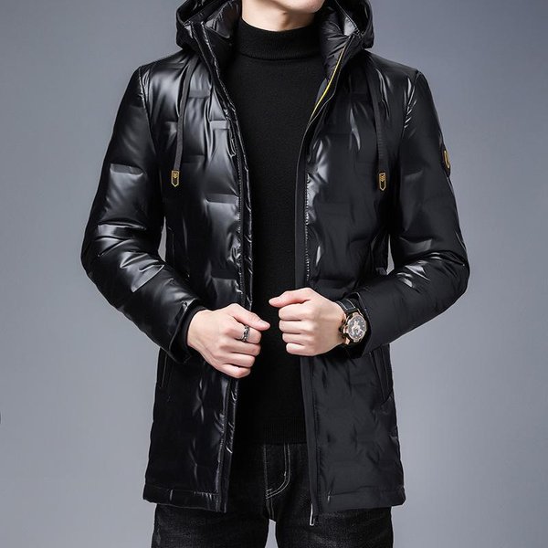 Kurtka Puchowa MęSka śRedniej DłUgośCi Zimowa KoreańSka MłOdzieżOwa Plus Size Odpinany Kaptur Modna Casualowa Kurtka 3XL Black-image