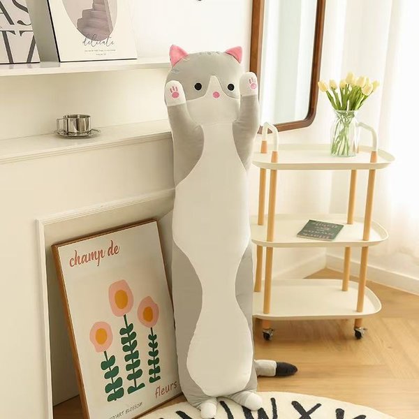 Almohada Corporal De Peluche De Gato Largo CojíN De Animales Lindos Creativos CojíN Relleno Suave CojíN Decorativo Para Sofá CojíN Grande Para Dormir DecoracióN 50Cm-image