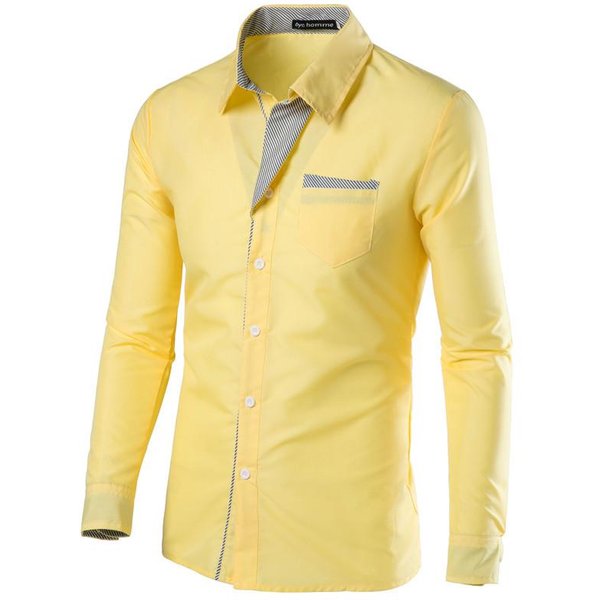Camisa De Manga Larga De Negocios Para Hombre Camisa Casual Transpirable Camisa De Gran TamañO L Amarillo-image