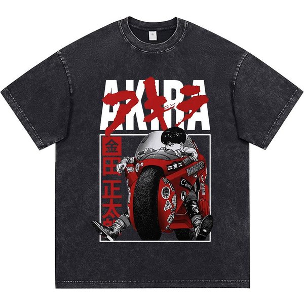 Camiseta Anime Akira Lavado Vintage AñOs 90 PelíCula Ciencia FiccióN Shotaro Kaneda Camisetas Manga Corta AlgodóN Casual Sueltas M Black-image