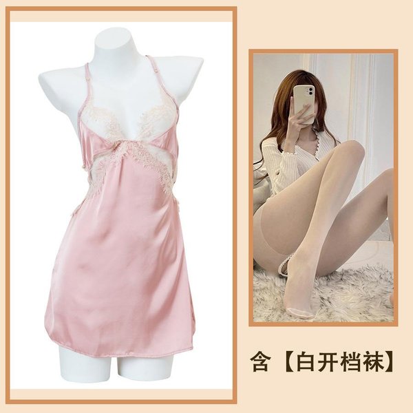 Ropa Interior Sexy, Pijamas Sexys Para Mujer, TentacióN Caliente, Falda De Tirantes Sexy Con Espalda Descubierta De Encaje, Ropa De Casa Transparente De Tul Para Mujer One Size-image