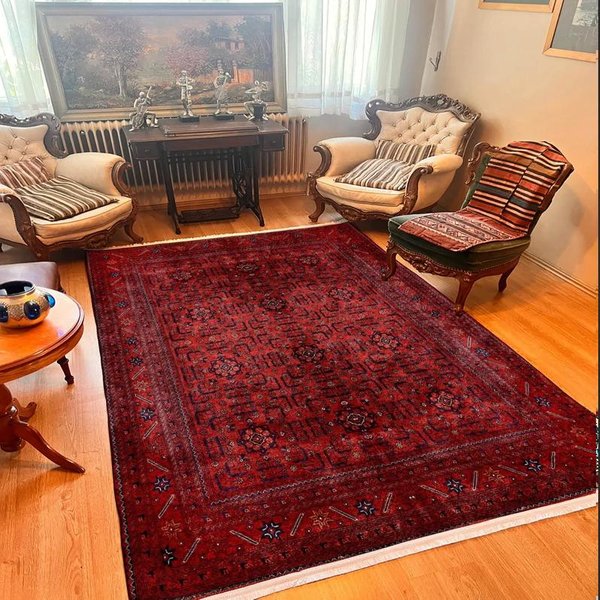 Ciemnoczerwony Dywan W Stylu AfgańSkim, Tradycyjny Bohemian Dywanik Strefowy Teksturowany MięKki Dywan Zmywalny AntypośLizgowy Dywanik Strefowy Dekoracja Domu Dywany 40X60Cm-image