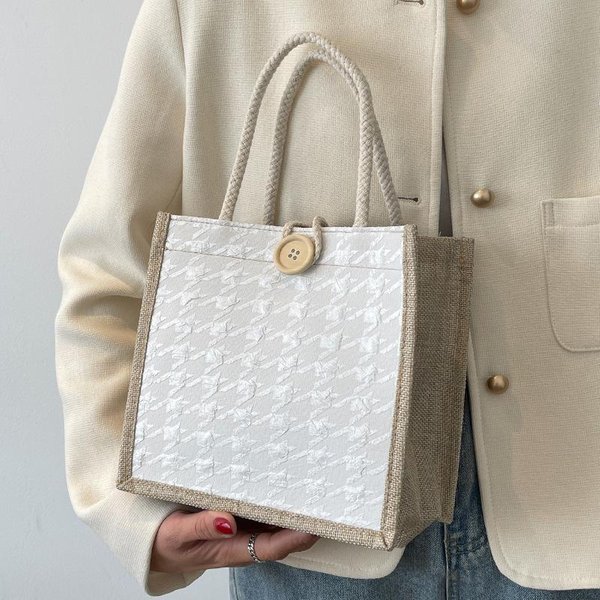 Bolso De Mano De Lino Ins Bolso Nuevo De Moda Para Salir Bolsa De Lona Para Bento Bolsa De Arroz Para Trabajador De Oficina Beige-image