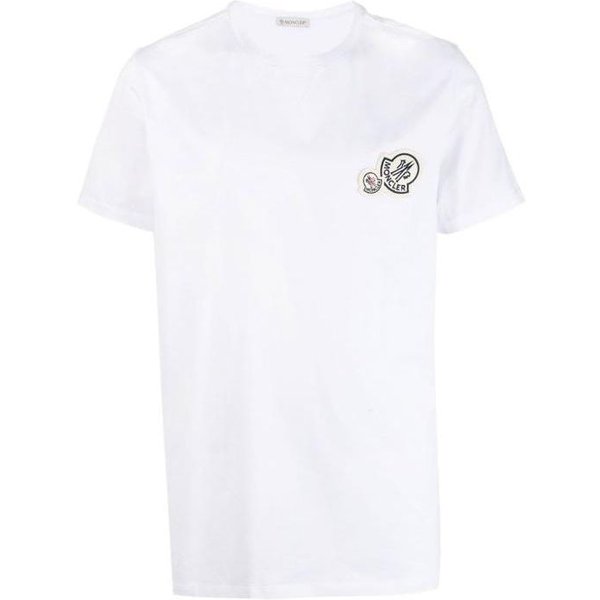 Moncler SS24 OkrąGłY Dekolt PodwóJne Logo Naszywka KróTki RęKaw Koszulka Unisex Koszulka BiałA J10918C000588390Y001 S White-image