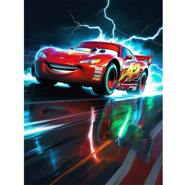 Disney Malowanie Diamentami BłYskawica Mcqueen Mozaika Haft Obraz Tworzenie Malowanie Diamentami ŚCieg KrzyżYkowy Dekoracja Domu 5D DIY Round 20X30Cm Blue-image