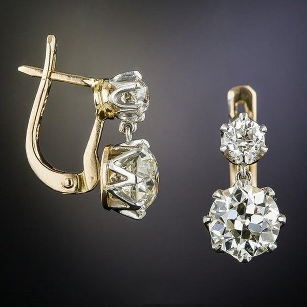 Pendientes ÚNicos De Cristal Blanco Color Dorado Pendientes De Aro Colgantes Regalo De Aniversario JoyeríA Para Fiesta Boda Accesorios Para Damas Gray-image