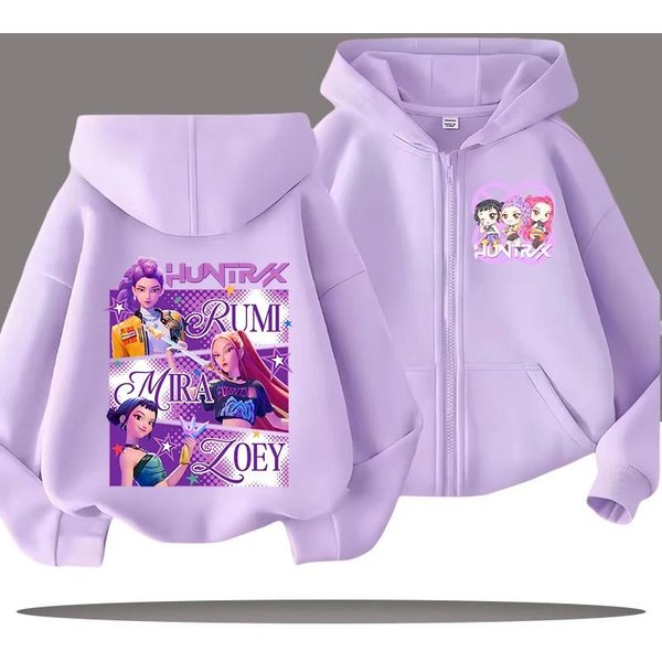 ŚMieszne Bluzy Rozpinane Kpop Demon Hunters Bluza Z Kapturem Odzież DziecięCa DziecięCa DziewczęCa ChłOpięCa Bluza Z Zamkiem BłYskawicznym Bluza Z Kapturem DziecięCy Top Na Co Dzień 150 Gray-image