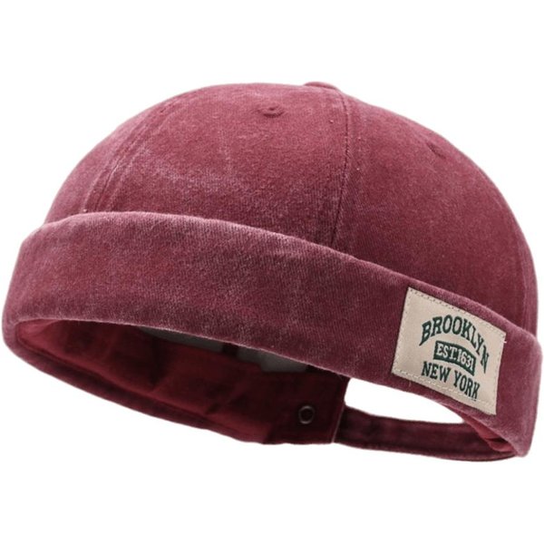 Gorra De Moda De Tela Vaquera Lavada Piel De MelóN Color SóLido Gorro De Copa Sin Visera Gorra Docker Hip Hop Primavera Verano Pink-image
