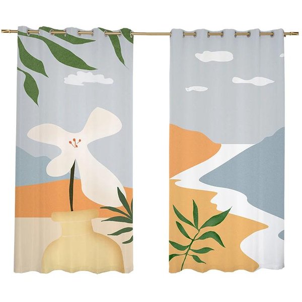 Estilo NóRdico Ins Gato Naranja Cortina De Alta Sombreado Dormitorio De NiñAs Sala De Estar Cocina Sombreado Simple Cortinas Gruesas Blackout Drap W55 X H120Cm X 2&Grommet Top-image