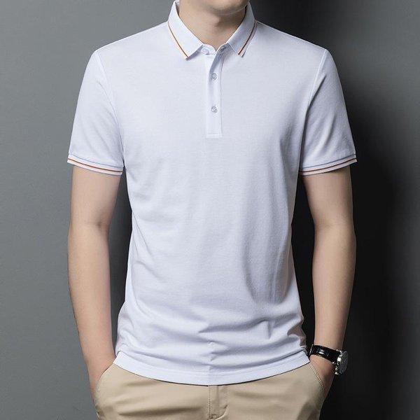Camiseta Polo De Verano De Alta Gama Para Hombre Manga Corta Camiseta De Hombre Tendencia Coreana Con Cuello Camisa Corta De Media Manga 4XL White-image