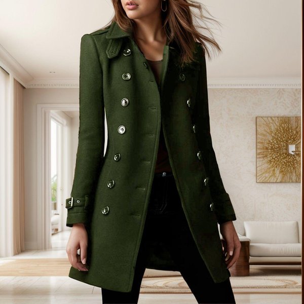 Abrigo De Lana OtoñO E Invierno Para Mujer Mediano Y Largo De Moda De Lana De Doble Botonadura XXL Black-image