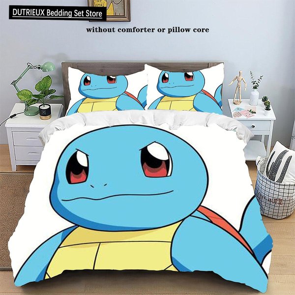Funda NóRdica Funda De Almohada Ropa De Cama Kawaii Pikachu ColeccióN De Tres Piezas Para NiñOs Adultos ColeccióN De Cama TamañO Individual Queen King EU Single(135X200Cm)-image