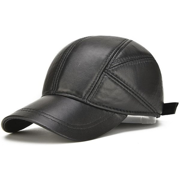 Wysokiej JakośCi SkóRa BydlęCa Z Prawdziwej SkóRy Czapka Z Daszkiem MęSka Zimowa Czapka Typu Trucker Typu Snapback 56-60Cm Czarny-image