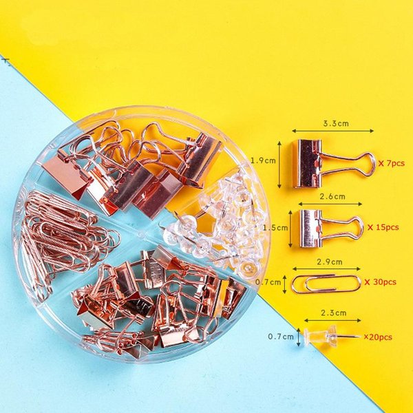 1 Caja De Clips De Carpeta De Colores, Clips De Papel, Juego De Chinchetas, Chinchetas De Oro Rosa, Lindos ArtíCulos De PapeleríA Para Oficina Y Escuela Oro Rosa-image