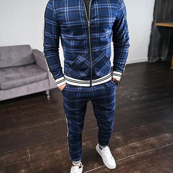 Nowi Panowie Zestaw Dresowy Zestawy Kurtek MęSki Garnitur Z Zamkiem BłYskawicznym Moda MęSka Dres Sportowy MęSkie Bluzy Odzież Sportowa PłAszcz + Spodnie M-image