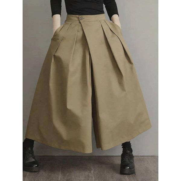 Pantalones Hakama De Moda Para Mujer Unisex Streetwear Pierna Ancha Pantalones Samurai EstéTica Oscura Pantalones Falda M Caqui-image
