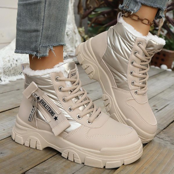 Zapatillas De Invierno Para Mujer Con Piel Blanca Zapatillas De Plataforma Para Mujer Zapatillas CáLidas Para Mujer Suela Gruesa Cuero CañA Alta Zapatos Casuales 41 Gray-image