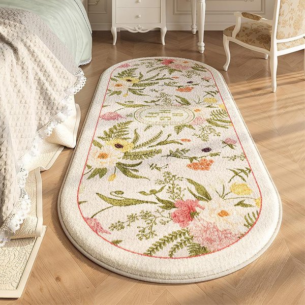 Dywan Do Sypialni W Stylu Francuskim WzóR Kwiatowy Dywany Do Salonu Grubość Pluszowy Dywanik Nocny MięKki Puszysty Mata PodłOgowa Do Garderoby 40X100Cm-image